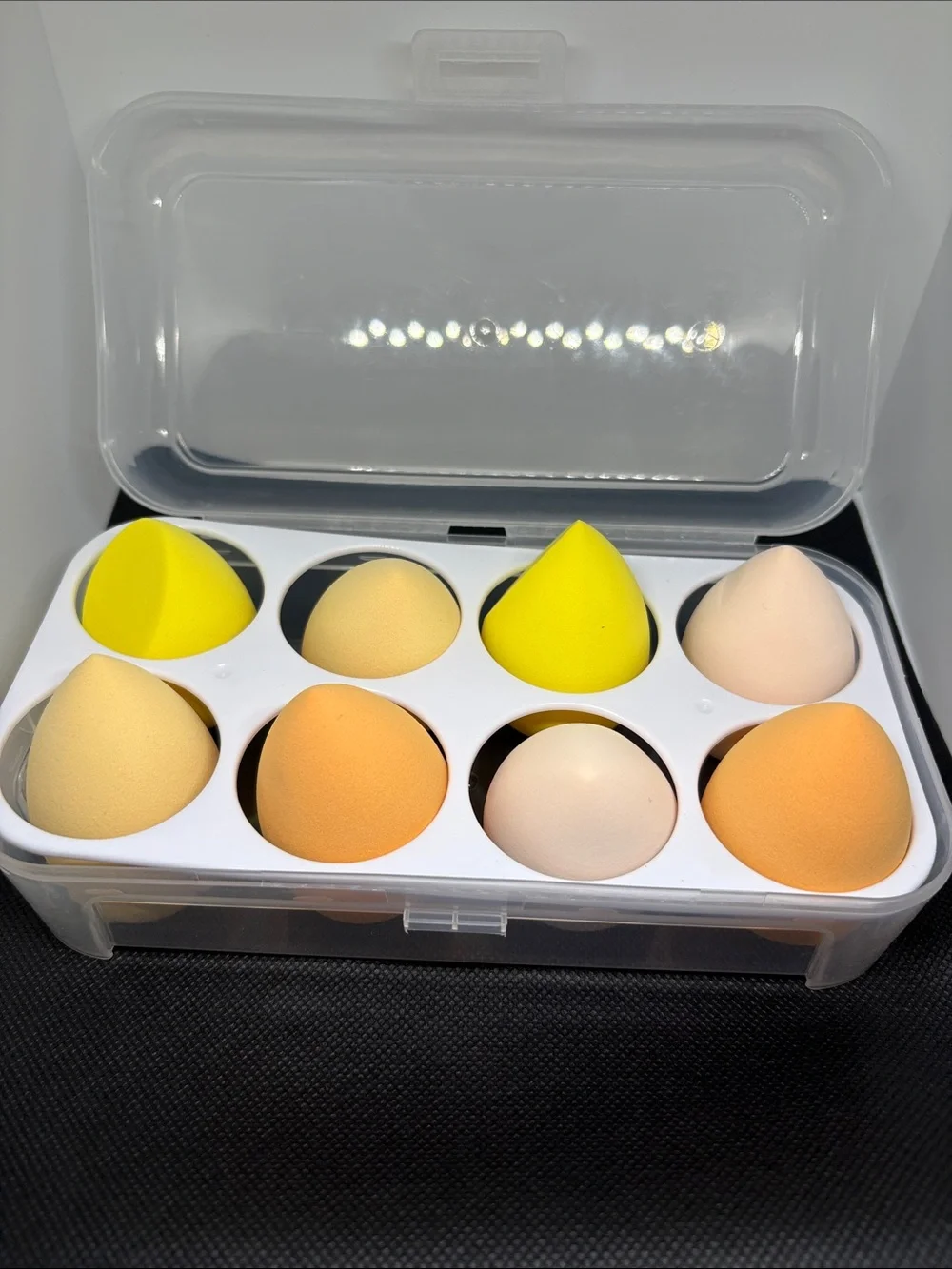 Makeup Sponge Set in Yellow, Peach & Beige with Storage Case